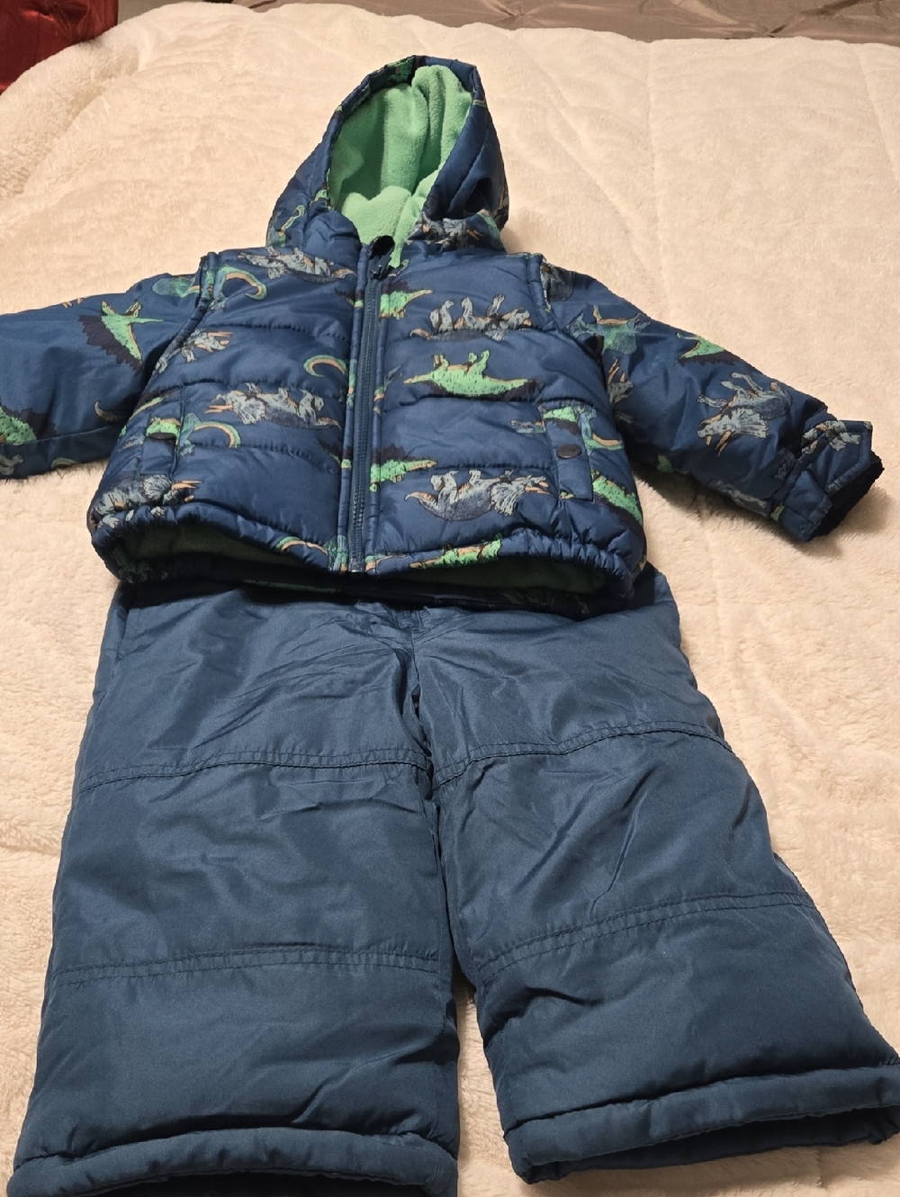 Carter's Blue and Green Dino Puffer Snowsuit